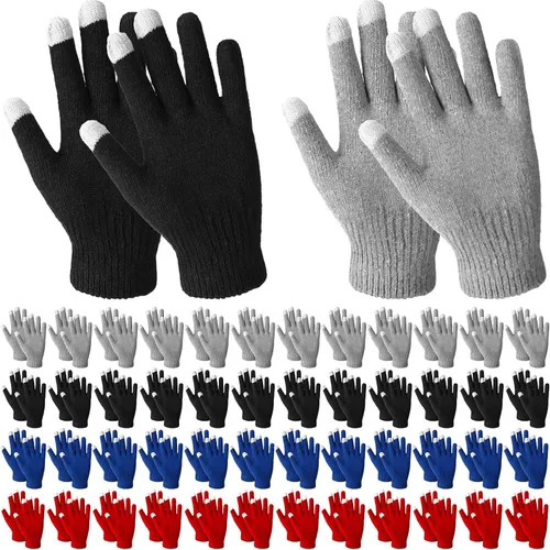 Handepo 50 pares de guantes de invierno de punto, elásticos, cálidos, para pantalla táctil, multicolor, unisex, para hombres y mujeres, correr,