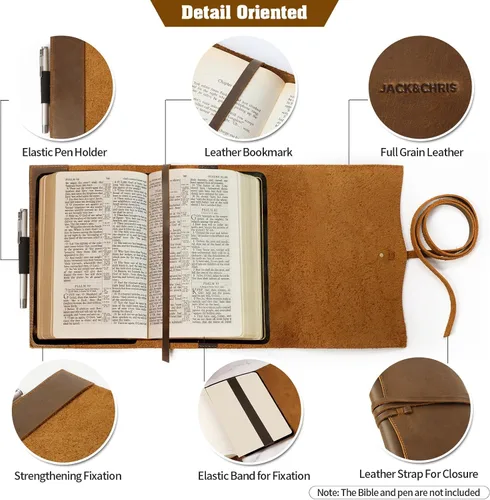 Miniatura 3 de Jack&Chris Funda de Cuero para Biblia, Funda de Libro de Cuero para Hombres y Mujeres, Funda para Biblia con Correa Portabiblia Regalos, JC61-8L