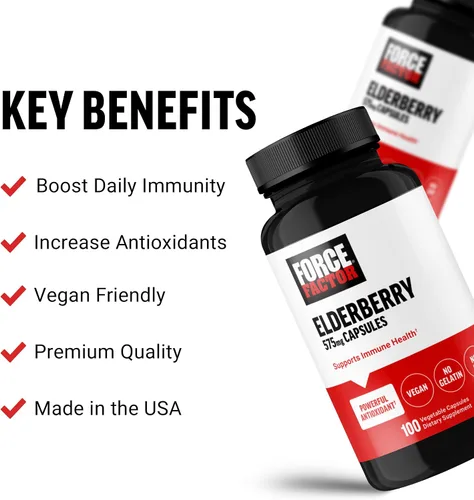 Miniatura 2 de Force Factor Cápsulas de saúco, suplemento inmunológico y suplemento antioxidante para hombres y mujeres, refuerzo diario de la inmunidad, vegano