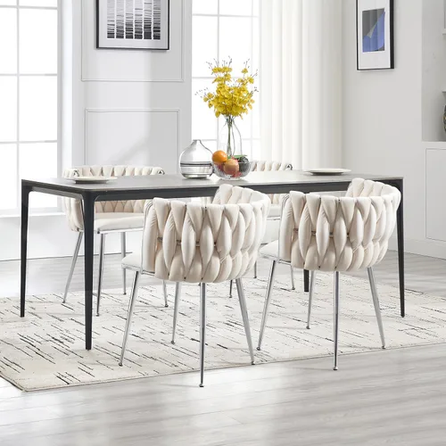 Miniatura 25 de Juego de 2 sillas de comedor de terciopelo, sillas de comedor tapizadas tejidas, sillones de ocio de lujo, sillas decorativas modernas con patas