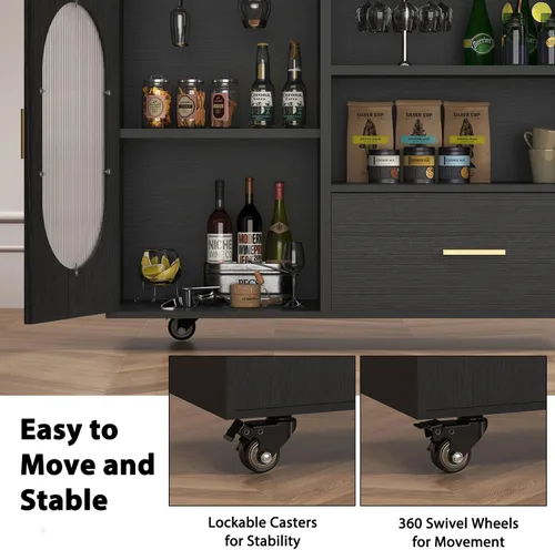 Miniatura 6 de HSH Isla de cocina rodante de 72 pulgadas con asiento, mesa giratoria de 360°, isla de cocina con gabinete de almacenamiento, cajón y estantes