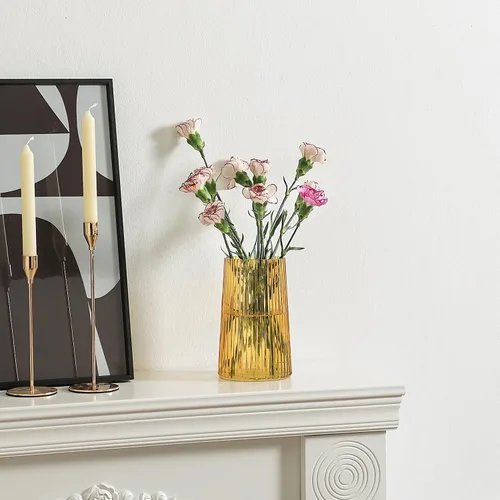 Miniatura 4 de Jarrón de vidrio ámbar para flores, florero para ramo, jarrones de vidrio modernos, jarrones acanalados para sala de estar, dormitorio, mesa