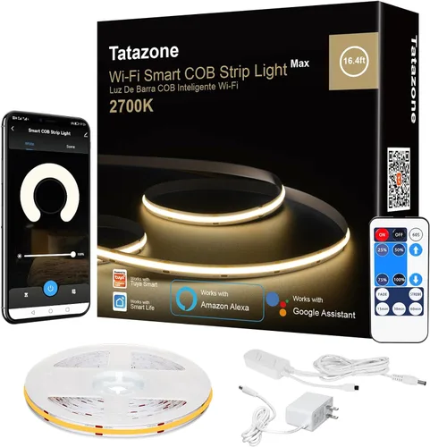 Tatazone - Tira de luces LED inteligente COB de 2000K color naranja con aplicación y control remoto, 16.4 pies, tira de luz LED WiFi amarilla de