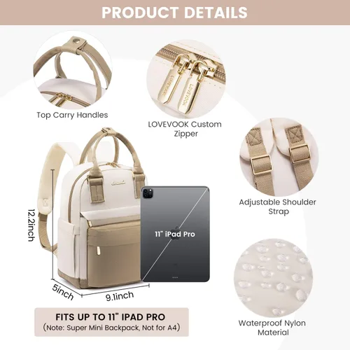 Miniatura 5 de LOVEVOOK Mini mochila para mujeres y niñas, mochila pequeña con puerto USB, linda mochila de moda para el trabajo, viajes y la escuela, caqui