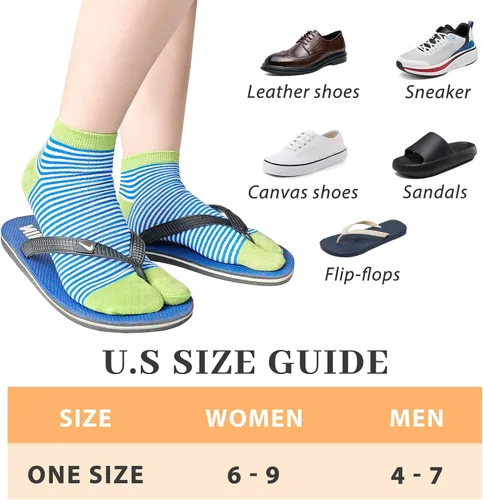 Miniatura 6 de kilofly 6 pares de calcetines Tabi unisex a rayas divididos de 2 dedos