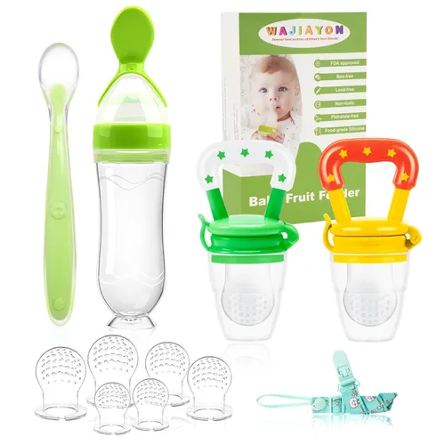 Miniatura 13 de Comedero de alimentos para bebés (3 piezas) con 6 chupetes de silicona de diferentes tamaños, 2 cucharas dispensadoras de alimentos de silicona