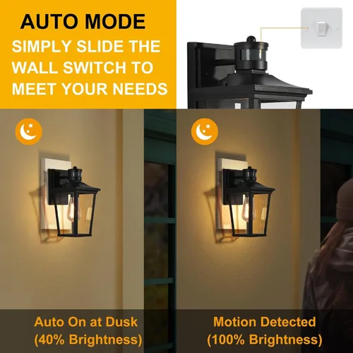 Miniatura 5 de Luces de pared con sensor de movimiento para exteriores, apliques de pared exterior de granja con vidrio transparente, faroles impermeables modernos