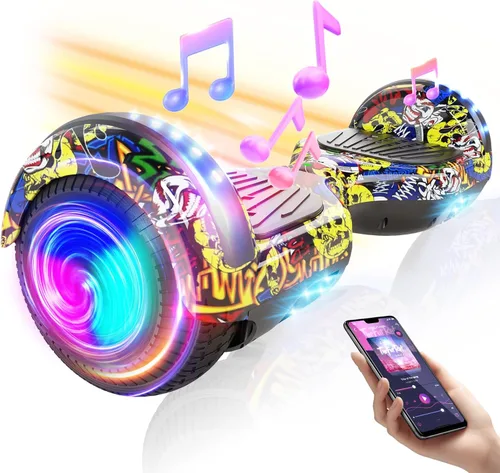 Scooter con accesorio de asiento para niños y adultos, scooter de equilibrio de 6.5 pulgadas y 8.5 pulgadas con altavoces Bluetooth y luz LED