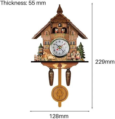 Miniatura 4 de Reloj de cuco antiguo de madera de cuco, casa de pájaros, reloj de pared, decoración del hogar, reloj de cuco colgante, péndulo oscilante
