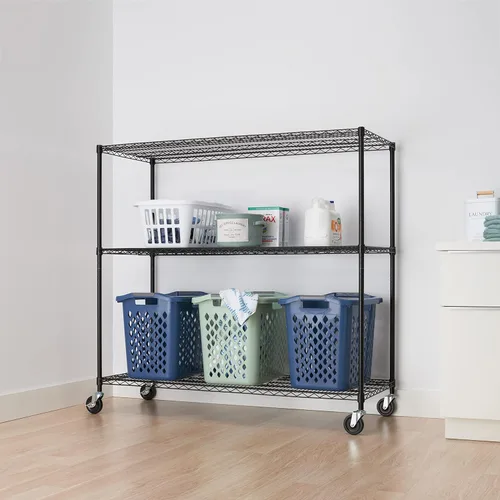 Miniatura 2 de Trinity Basics Estantería de alambre ajustable de 3 niveles con ruedas para organización de cocina, almacenamiento de garaje, cuarto de lavandería