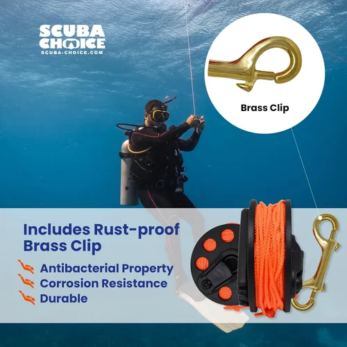 Miniatura 7 de Scuba Choice Scuba Buceo Bobina de dedo compacta con mango de plástico, 65', línea naranja