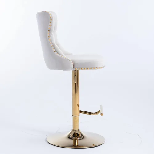 Miniatura 8 de Polibi Taburetes de bar giratorios, 2 piezas, altura del asiento ajustable de 25 a 33 pulgadas, sillas de bar tapizadas modernas con botón copetudo