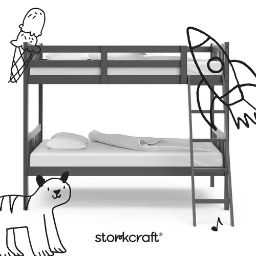 Miniatura 5 de Storkcraft Caribou Litera Twin sobre Twin (Gris) - Certificado GREENGUARD Gold, Literas Twin para Niños, Se Convierte en 2 Camas Twin Individuales