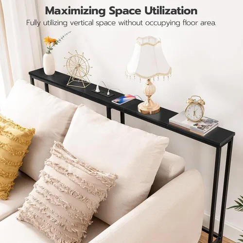 Miniatura 6 de HOOBRO - Mesa de consola estrecha de 63" con estación de carga, mesa de sofá de 5.9" con 2 tomas de corriente y puertos USB, mesas largas de entrada