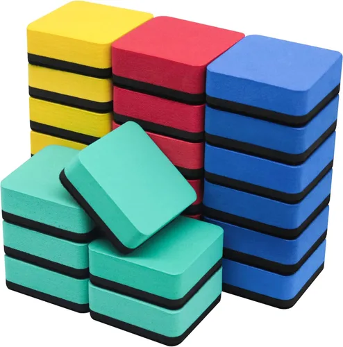 Borradores de borrado en seco, paquete de 24 borradores magnéticos de pizarra blanca para aula, hogar y oficina (4 colores, 2 x 2 pulgadas)