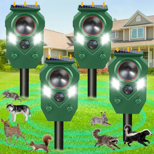 Miniatura 11 de Repelente ultrasónico de animales al aire libre, repelente de gatos y disuasorio con sensor PIR y luz intermitente, dispositivo repelente de ciervos