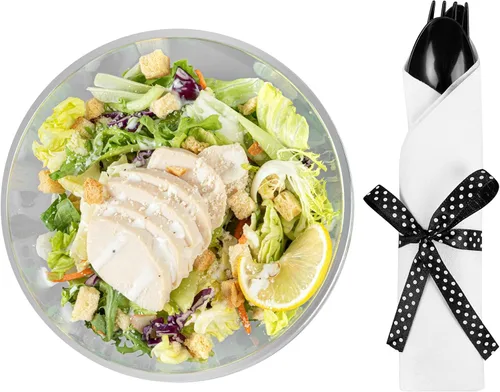Miniatura 10 de Restaurantware - Juego de cubiertos desechables de 7.3 x 2 pulgadas, 100 juegos de cubiertos de plástico - Cinta de lunares, envuelta