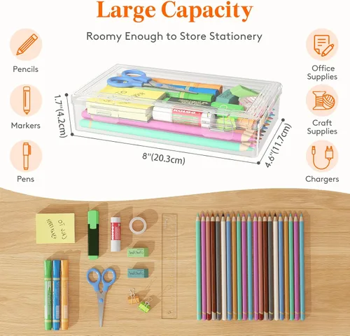 Miniatura 3 de Lifewit Paquete de 4 cajas de almacenamiento multiusos de plástico con tapas de cierre, almacenamiento de papel transparente A4, estuche rígido
