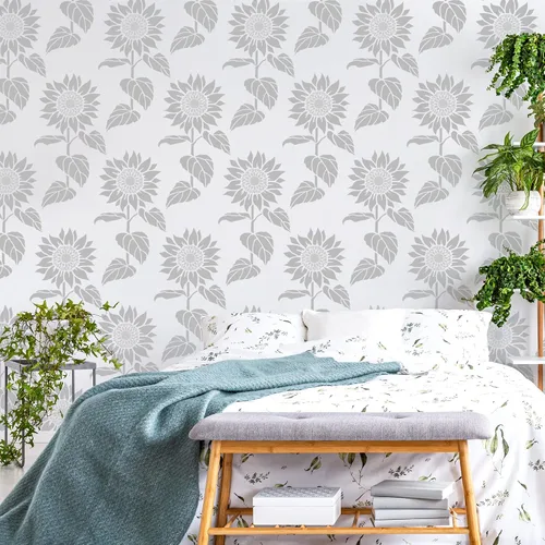 Miniatura 2 de NAKLEO Plantilla de pintura de pared grande floral de 16.9 x 25.2, patrón de naturaleza de hojas de girasol, plantilla de flores de plástico