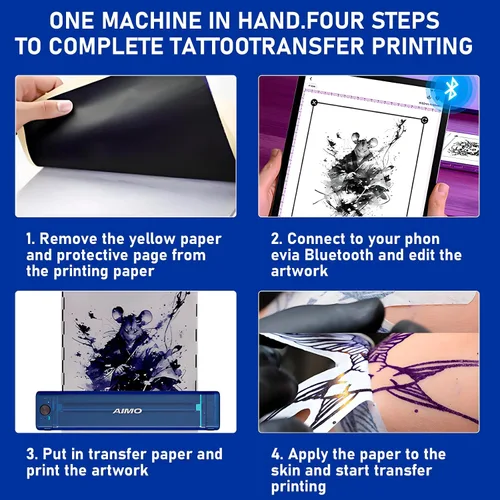 Miniatura 3 de Aimo T08F - Impresora inalámbrica de plantillas de tatuajes y 20 hojas de papel de transferencia para plantillas de tatuajes