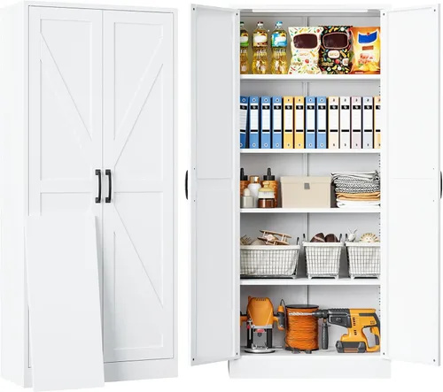 Miniatura 21 de Armario de almacenamiento negro con puertas y estantes ajustables, gabinetes de despensa de alimentos de granja de 36 pulgadas de alto, armario