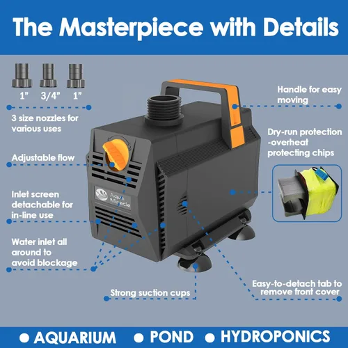 Miniatura 3 de AquaMiracle 1200GPH Bomba de Agua Sumergible Bomba de Estanque(4500L/H, 70W), Bomba de Fuente de Agua Bomba de Agua de Acuario con Control de Flujo