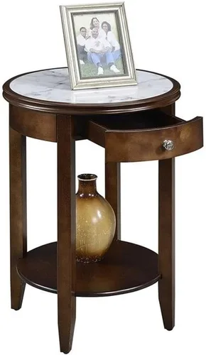 Miniatura 4 de Convenience Concepts American Heritage Baldwin - Mesa auxiliar con cajón, mármol blanco / espresso