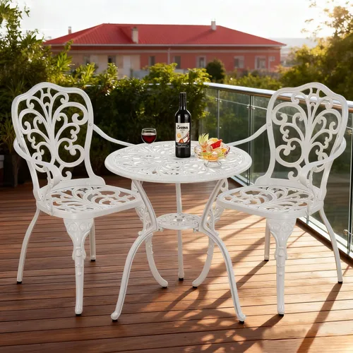 Miniatura 12 de Juego de mesa y sillas de patio para exteriores de 3 piezas, para todo tipo de clima, juegos de bistró de aluminio fundido con agujero
