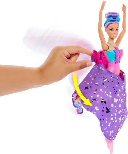 Miniatura 8 de Barbie Muñeca Dance and Flutter con transformación 2 en 1 de bailarina a mariposa con alas de apertura, cabello morado, tocado y tutú extraíble