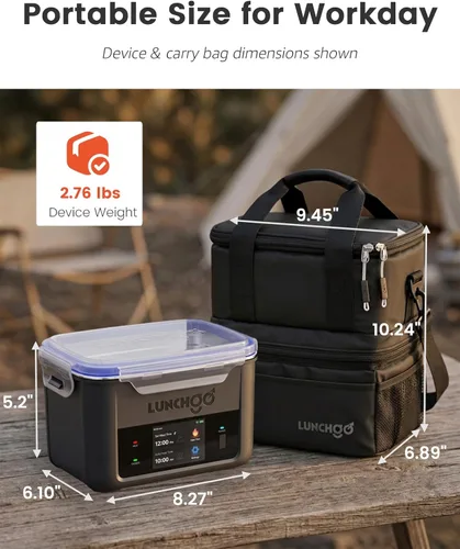 Miniatura 8 de LUNCHGO® G1 Fiambrera eléctrica inalámbrica con calefacción, con pilas, capacidad de 5 tazas, máximo de 250 °F, calefacción programada, calentador