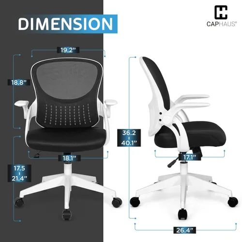Miniatura 3 de CAPHAUS Silla de oficina ergonómica abatible, silla de escritorio acolchada de malla transpirable, soporte lumbar, silla giratoria con ruedas, Blanco