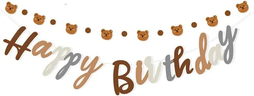 Cartel de feliz cumpleaños con tema de oso con lindo cartel de oso, decoración de banderines para fiesta de cumpleaños, suministros para fiesta de