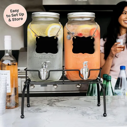 Miniatura 2 de Estilo Dispensador de bebidas de vidrio para fiestas, juego de 2-1 galón dispensador de bebidas de Halloween con soporte, dispensador de agua