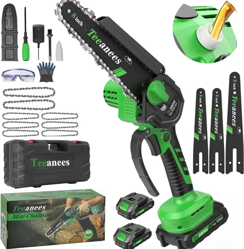 Miniatura 10 de Mini motosierra inalámbrica, pequeña motosierra eléctrica de 6 pulgadas con batería de 21 V y 3 cadenas, motosierra de mano alimentada por batería