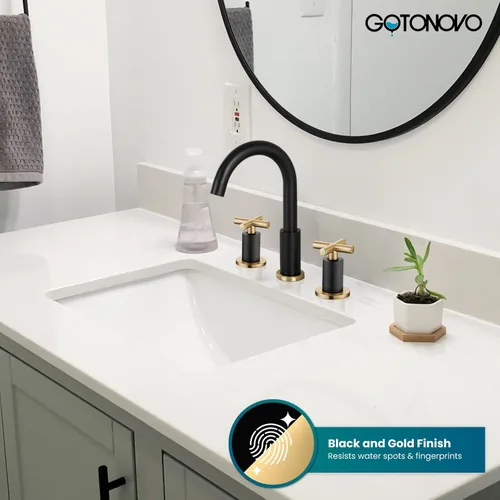 Miniatura 3 de gotonovo Grifo de baño de 3 agujeros de 8 pulgadas, grifo de tocador para fregadero de baño, 2 manijas cruzadas, lavabo de montaje en cubierta