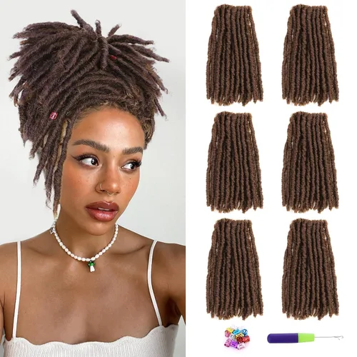 Miniatura 29 de WIGNEE Cabello de Ganchillo 120 Hebras Locs Sintéticos 8 Pulgadas Locs Suaves Pre-Trenzados 6 Paquetes Cabello de Ganchillo Pre-Anudado para Mujeres