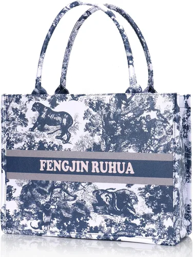 Miniatura 2 de FENGJINRUHUA Bolso de mano pintado de lujo grande de moda para mujer, bolsos de hombro de cuero, bordado de capacidad, bolso retro exquisito