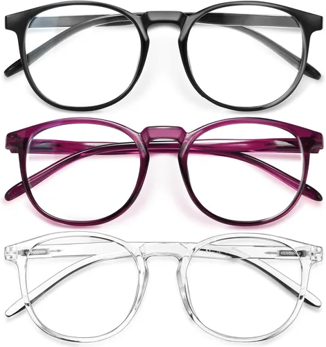 Miniatura 15 de IBOANN - Lentes con filtro de luz azul para mujeres y hombres, paquete de 3 unidades, armazón redonda estilo retro a la moda, lentes falsos vintage