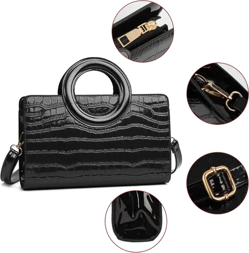 Miniatura 106 de ZLMBAGUS - Bolso de mano para mujer, diseño vintage con solapa y asa, de piel sintética, para llevar al hombro