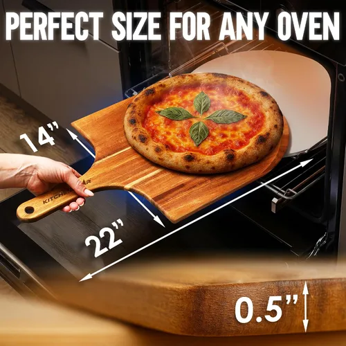 Miniatura 2 de KitchenStar Pela de pizza de madera de acacia de 14 pulgadas – Tabla grande de madera para cortar y servir con mango – Acabado de aceite natural