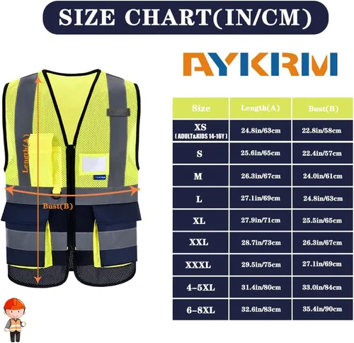 Miniatura 2 de A-SAFETY - Chaleco de seguridad de alta visibilidad con 4 bandas reflectantes y 7 bolsillos, malla color amarillo y azul marino, talla XS Malla