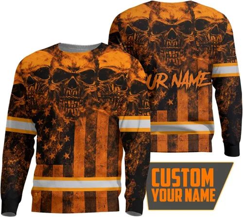 Miniatura 2 de Camiseta de alta visibilidad con bandera de EE. UU., con nombre personalizado, ropa de trabajo de seguridad reflectante, caminantes Calavera
