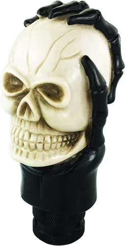 Abfer Pomo de palanca de cambios con forma de calavera, divertido pomo de palanca de cambios para automóvil, mango de palanca de cambios de Blanco