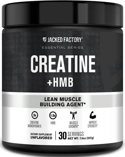 Jacked Factory Suplemento en polvo de creatina HMB con monohidrato de creatina y HMB para hombres y mujeres para el crecimiento muscular, mayor