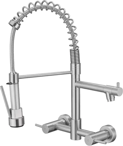 Miniatura 11 de AIMADI - Grifo de cocina con rociador desplegable, grifo de cocina comercial de arco alto, de una sola manija, de acero inoxidable con níquel Níquel