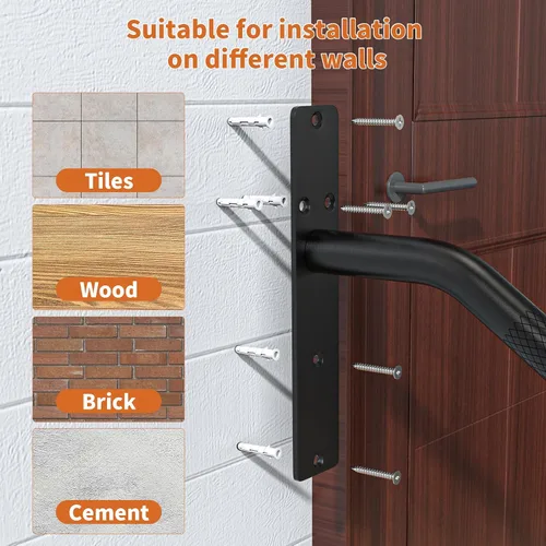 Miniatura 5 de Munzong - Paquete de 2 pasamanos de escalera de 16 pulgadas para escalones de 1 a 3 escalones, barandilla de acero inoxidable negra para escaleras