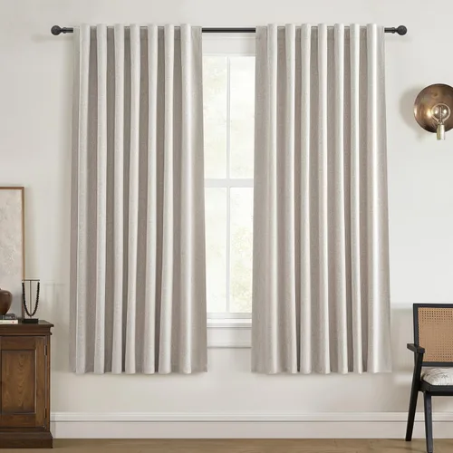 Miniatura 42 de Cortinas opacas extraanchas, 2 paneles para puertas corredizas de vidrio, moderna mezcla de lino plisado pesado, piso a techo, ventanas grandes, 70