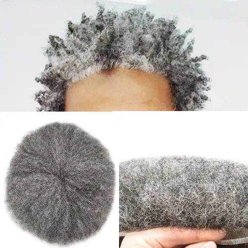 Miniatura 33 de Pelucas afro rizadas para hombre, con encaje francés, de 10 x 8 pulgadas, completamente transparente, de repuesto, sistema de cabello humano rizado