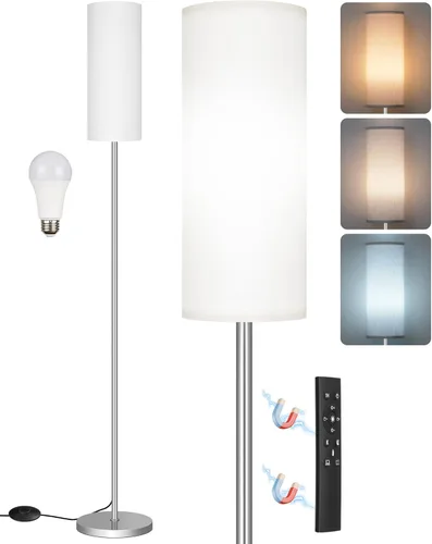 Miniatura 18 de Lámpara de pie regulable para sala de estar con control remoto e interruptor de pie, lámpara de pie de esquina, lámpara alta de pie moderna, Blanco