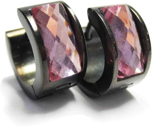 Miniatura 17 de Aretes de aro de acero inoxidable con cristal multicolor negro para hombres y mujeres Azul Oscuro